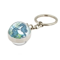 Silver metal keychain with seahorse pattern glass cabochon in marine theme - Blue Seahorse Pattern (PSXL001187-12)