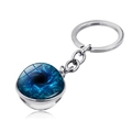 Macro view of blue space nebula glass ball and silver alloy keychain ring - Blue Nebula Vortex Style (PSXL001467-10)