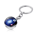 Cosmic galaxy swirl glass ball keychain with double-sided space planet and silver metal ring - Earth and Planets Galaxy Style (PSXL001467-12)