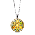 Macro detail of silver alloy Buddhist pendant with colorful lotus and Six Syllable Mantra - Colorful Eight-Petal Lotus Style (PSXL001471-1)
