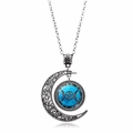 Vintage zilveren Drievoudige Maangodin ketting met blauwe steen maan hanger - Blauwe Basis Glassteen Drievoudige Maan (XSWX2860-5)