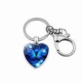 Blue butterfly heart-shaped keychain with silver metal lobster clasp and star background - Blue Starry Sky Butterfly Style (PSXL001819-2)