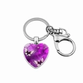 Detail of silver heart keychain with purple butterfly glass pendant and lobster clasp - Purple Starry Sky Butterfly Style (PSXL001819-1)