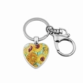 Detail view of heart-shaped keychain featuring Van Gogh's Sunflowers and lobster clasp - Sunflowers Style 3 (PSXL001824-9)