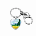 Macro detail of heart-shaped keychain featuring Van Gogh's Wheat Field with Cypresses art - Wheat Field with Cypresses Style (PSXL001824-11)