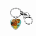Silver heart-shaped keychain featuring Van Gogh's Sunflowers painting under glass dome - Sunflowers Style 4 (PSXL001824-12)