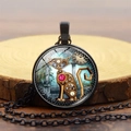 Vintage Steampunk Mechanische Katze Anhänger Halskette mit Zahnrädern und Edelstein - Schwarz