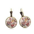 Bohemian mandala yoga earrings with vintage brass finish and floral glass dome pattern - Retro Blue-Purple Floral Style (PSXL002092-11)