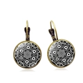 Vintage bronze mandala earrings with black and white geometric pattern and leverback hooks - Black White Geometric Mandala Style (PSXL002092-10)