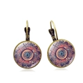 Bohemian mandala glass leverback earrings with antique bronze finish and purple yoga pattern - Purple and Orange-Pink Mandala Style (PSXL002092-9)