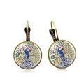 Vintage bronze mandala earrings featuring a peacock and floral pattern on white background - Blue-Purple Peacock Pattern Style (PSXL002092-8)