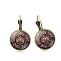 Detailed view of bohemian mandala hook earrings with colorful floral embroidery patterns - Chinese Embroidery Flower Style (PSXL002092-7)