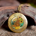 Vue détaillée du médaillon vintage en bronze avec les Tournesols de Van Gogh sur écorce - Les Tournesols Style B (PSXL002093-6)