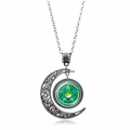 Triple moon godin ketting met groen pentagram glazen hanger en zilveren maansikkel - Groen Wicca Symbool met Pentagram (XSWX2860-2)