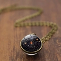 Solar system galaxy glass pendant necklace with bronze chain and planet artwork - Antique Bronze