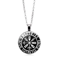 Detailed close-up of a silver Viking Vegvisir compass pendant with Valkyries engraving - Lettered Viking Compass (PSXL002157-8)