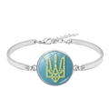 Verstelbare zilveren armband met oekraïense vlag wapenschild glazen hanger - Lichtblauwe Achtergrond Gele Trident Stijl (XSWX4482-6)