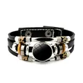 Bracciale multistrato in pelle punk retrò con perline vintage e cabochon in vetro centrale - Stile Pelle Punk Multistrato (ZDY0046)