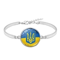 Silver Ukraine flag bracelet with glass gem charm and trident emblem on white background - Flag and Gold Trident Style (XSWX4482-2)