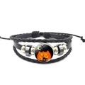 Halloween multilayer leather bracelet featuring pumpkin glass gem and black cat silhouette - Pumpkin & Black Cat Style (XSWX4804-1)