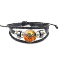 Detail of Halloween multi-layer leather bracelet with pumpkin and cat glass charm - Hand-drawn Black Cat Pumpkin Style (XSWX4804-3)