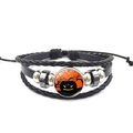 Detail of multi-layered Halloween leather bracelet with orange pumpkin glass cabochon - Orange Background Jack-o'-lantern Style (XSWX4804-12)