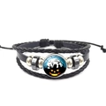 Halloween leather bracelet with multi-layer braided cords and pumpkin glass charm - Jack-o'-lantern & Tombstone Style (XSWX4804-9)