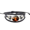 Detail of multi-layer leather bracelet with Halloween pumpkin charm and woven cords - Pumpkin Man Style (XSWX4804-8)