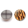 Detail view of 30mm glass fridge magnet showing tiger print front and magnetic base - Orange Black Tiger Style (BXT2454-11-(30MM))