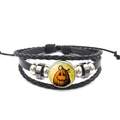 Black leather multilayer bracelet with orange pumpkin glass gem and adjustable cord - Hand-drawn Orange Pumpkin Style (XSWX4804-6)