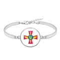 Zilveren armband met Oekraïense drietand hanger en roze kruis op witte achtergrond - Roze Kruis Militair Element Stijl (XSWX4482-10)