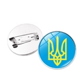Runde Anstecknadel mit ukrainischem Wappen-Dreizack in Blau auf silberner Basis - Blaues Tryzub Muster (XSWX4491-17) / Silber