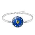 Zilveren armband met Oekraïens wapenschild glazen bedel op een blauwe basis - EU-sterren en Trident Stijl (XSWX4482-12)