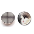 Close-up of front cat print and black magnetic back on circular glass fridge magnet - Grey-white Realistic Cat Style (BXT2437-12-(25MM))