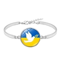 Zilveren armband met Oekraïense vlagbedel, witte vredesduif en een karabijnsluiting - Vredesduif en Vlag Stijl (XSWX4482-16)