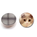 Detailed view of the glass cat face fridge magnet with its round magnetic backing - Grey-white Cat Face Style (BXT2437-10-(25MM))