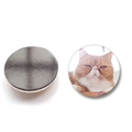 Detailed view of round cat fridge magnet showing magnetic back and glass cat face - Garfield Cat Close-up Style (BXT2437-7-(25MM))