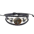 Retro multi-layer woven leather bracelet featuring a Viking compass and Nordic gear motifs - Valknut Symbol (XSWX4426-4)