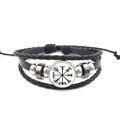 Detail of Viking compass symbol on multilayer braided leather bracelet with silver beads - Minimalist Line Compass (XSWX4426-10)