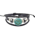 Detailed view of multilayer leather bracelet with Viking compass Vegvisir symbol charm - Black Glass Compass (XSWX4426-9)