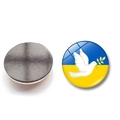 Detail view of round Ukraine flag fridge magnets with peace dove and magnetic backing - Peace Dove Blue Yellow Style (XSWX4488-16)