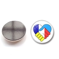 Detailed front and back view of a 25mm round magnetic sticker with flag heart design - Peace Handshake Heart Style (XSWX4488-15)