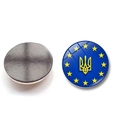 Macro shot of circular glass fridge magnet with EU stars and Ukraine trident emblem - EU Star Ring Emblem Style (XSWX4488-12)