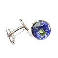 Zilveren manchetknopen met rond gekleurd wereldkaartontwerp en gepolijst glas - Xswx1869-3