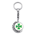 Rotating keychain with Ukraine border guard emblem inside a crescent moon frame - Border Guard Green Cross Trident Style(XSWX4484-9)