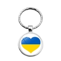 Close-up of heart-shaped Ukraine flag pendant with silver metal keyring and wave texture - Heart Shape Flag Style (XSWX4475-13)