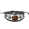 Black braided leather Viking bracelet with adjustable cord and bronze rune emblem - Bronze Bindrune Style (XSWX4426-12)