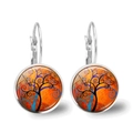 Macro detail of Tree of Life art pendant on silver leverback earrings with blue and orange motif - Orange Artistic Tree Style (XSWX2771-3)