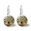 Detailed macro view of lever-back earrings featuring a black heart leaf Tree of Life design - Wood Texture Tree Style (XSWX2771-11)