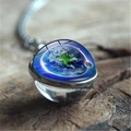 Cosmos galaxy earth pendant necklace with double-sided glass sphere on wooden background - Earth Satellite Image Style (XSWX0941-10)